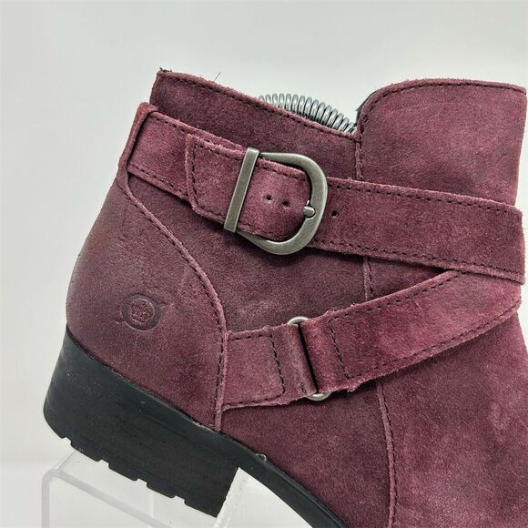 Born Women's Burgundy Red Purple Suede Ankle Boots Size 8M Boho Casual Buckle - Picture 3 of 14